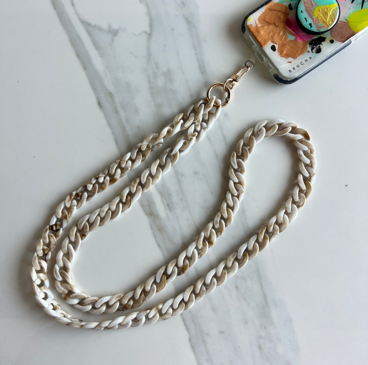 Correa para celular desmontable hands-free cadena de plástico beige ultra resistente