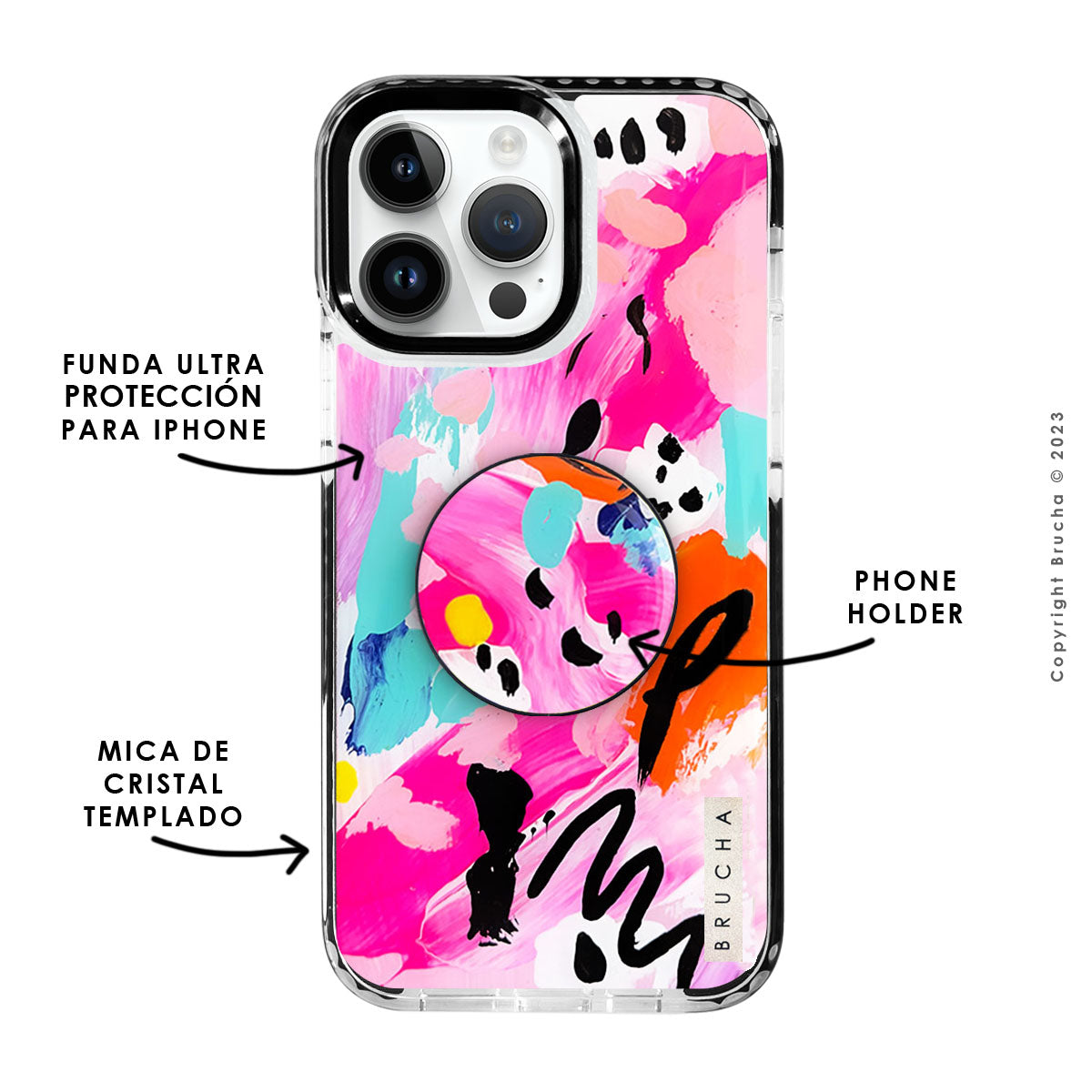 Set de funda ultra resistente, holder match y mica, pintada a mano para iPhone - Praga