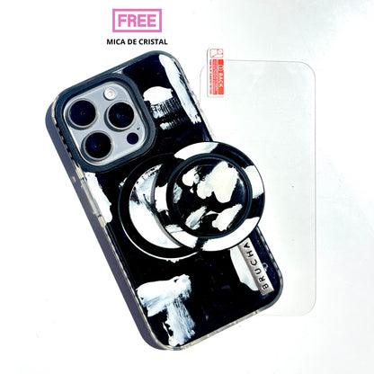 SET Pared Negra: Funda + Holder MagSafe + Mica de cristal gratis