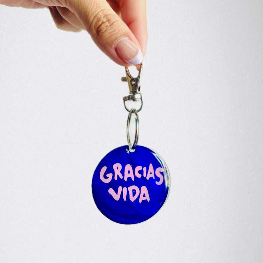 Llavero pintado a mano doble vista pieza única - Gracias Vida