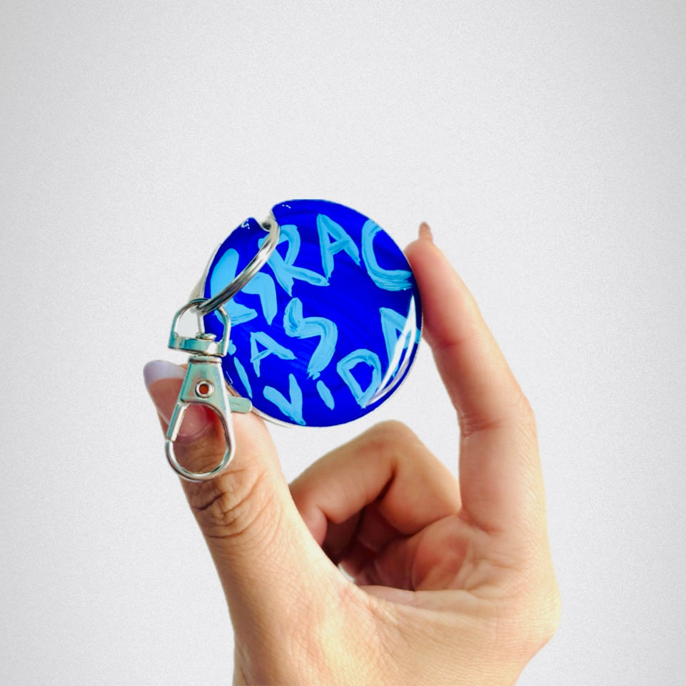 Llavero pintado a mano doble vista pieza única - Gracias Vida