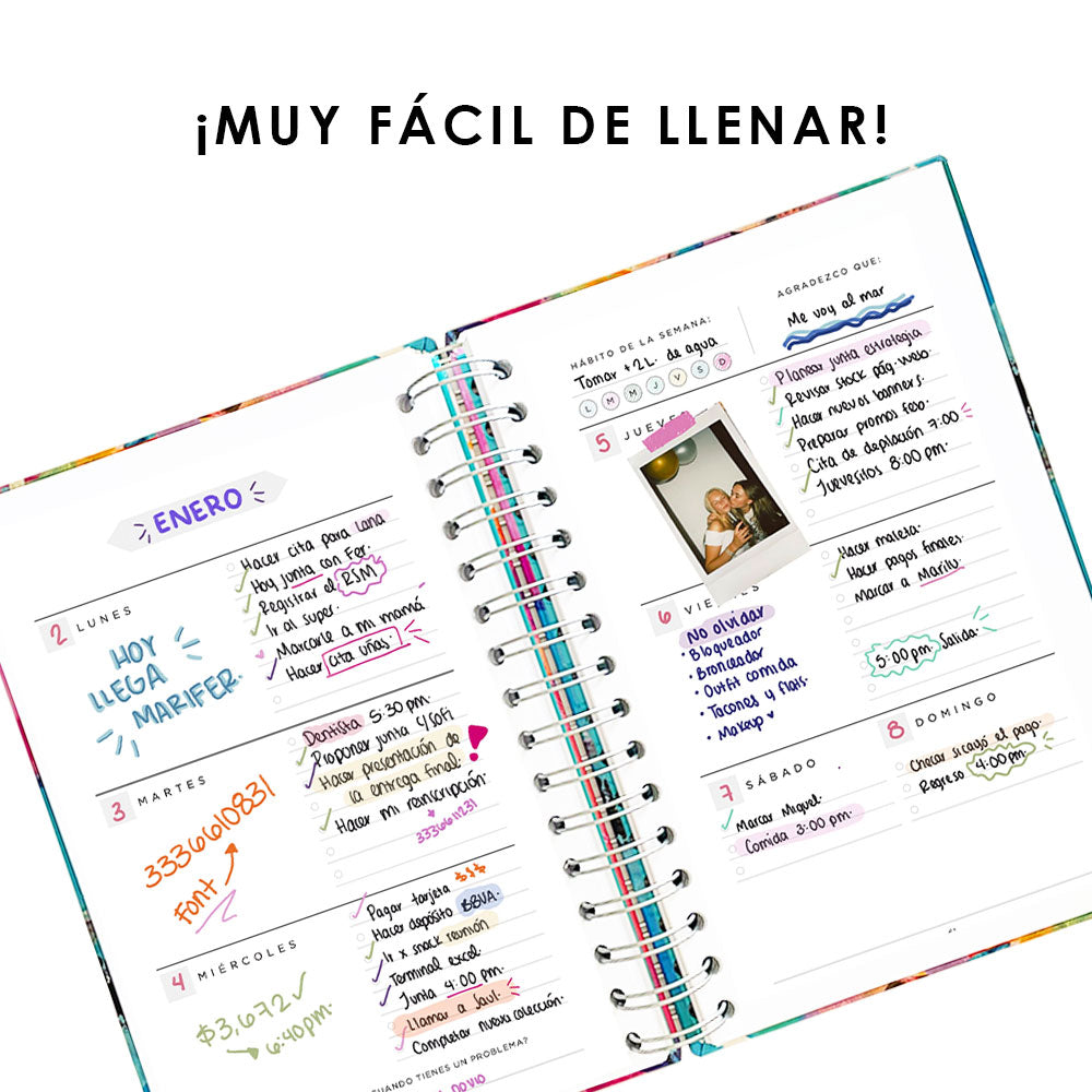Agenda, planificador mensual y semanal, organizador, diario, metas modelo: Petra