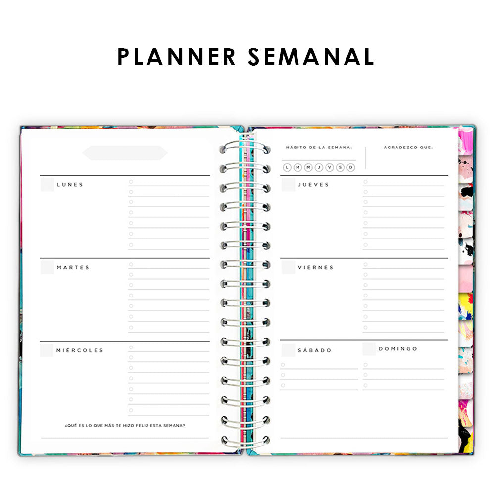 Agenda, planificador mensual y semanal, organizador, diario, metas modelo: Coral