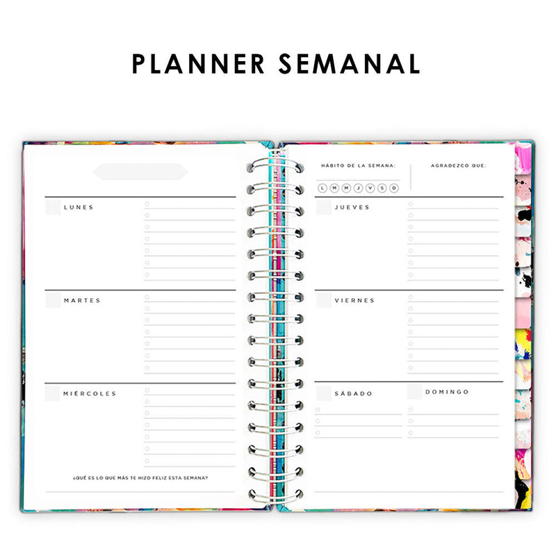 Agenda, planificador mensual y semanal, organizador, diario, metas modelo: Coral