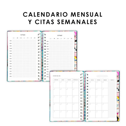 Agenda, planificador mensual y semanal, organizador, diario, metas modelo: Petra