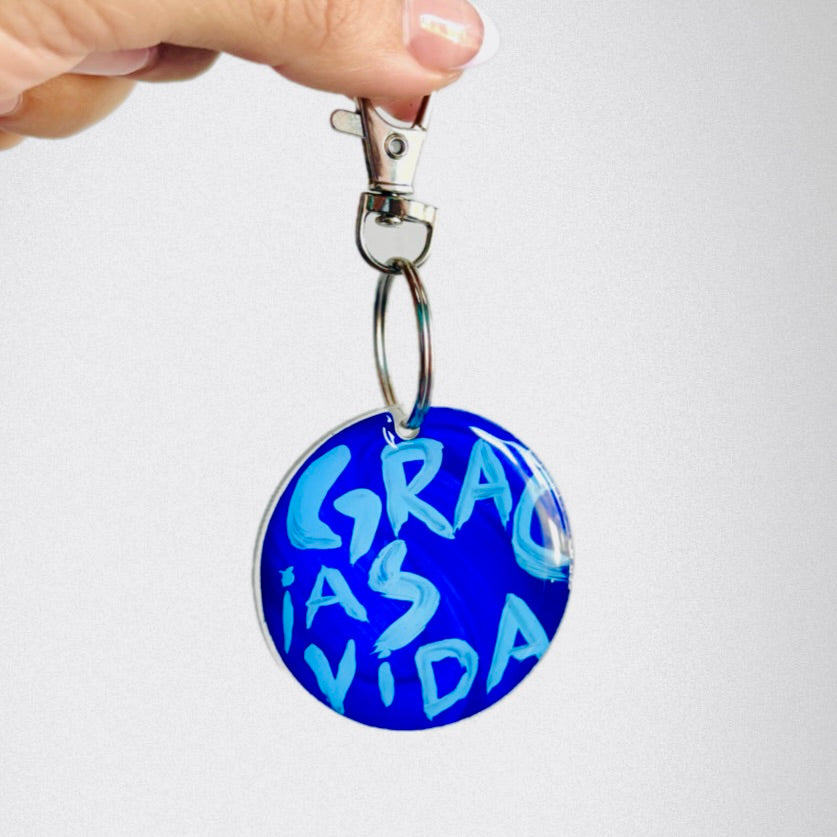 Llavero pintado a mano doble vista pieza única - Gracias Vida