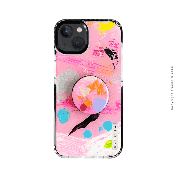 Set de funda ultra protectora, holder match y mica vidrio templado, pintada a mano Edición Limitada Rosa para iPhone 13 - Weiler