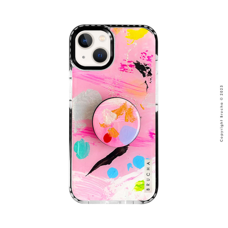 Set de funda ultra protectora, holder match y mica vidrio templado, pintada a mano Edición Limitada Rosa para iPhone 13 - Weiler