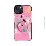 Set de funda ultra protectora, holder match y mica vidrio templado, pintada a mano con brillos Edición Limitada Rosa para iPhone 13 - Milú
