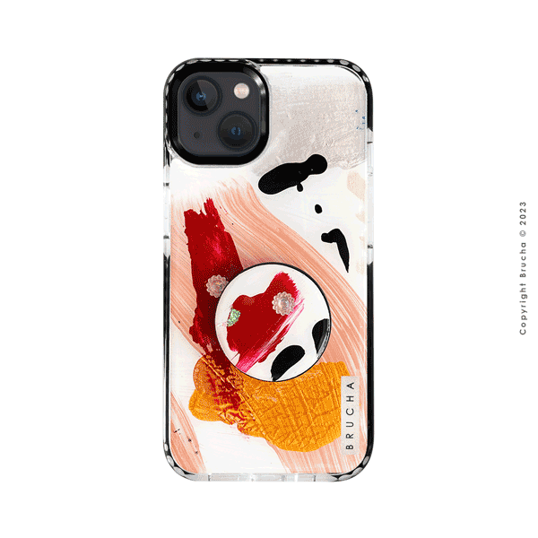 Set de funda ultra protectora, holder match y mica vidrio templado, pintada a mano con brillos Edición Limitada para iPhone 13 - Mason