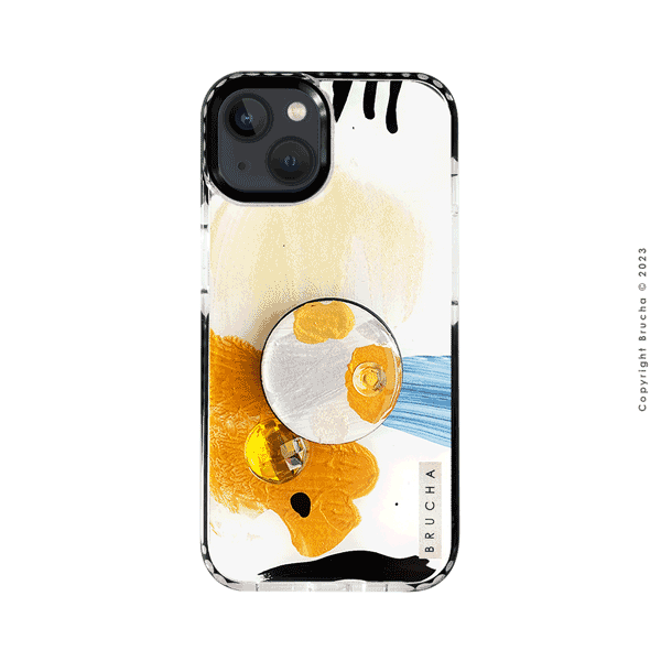 Set de funda ultra protectora, holder match y mica vidrio templado, pintada a mano con brillos Edición Limitada para iPhone 13 - Madero