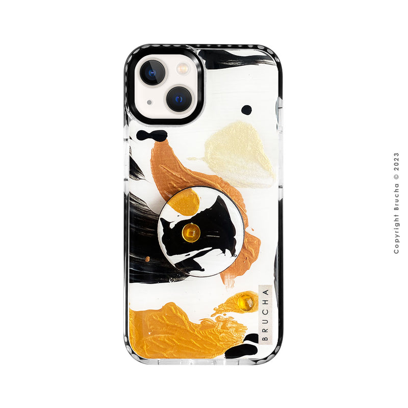 Set de funda ultra protectora, holder match y mica vidrio templado, pintada a mano con brillos Edición Limitada para iPhone 13 - Leonor