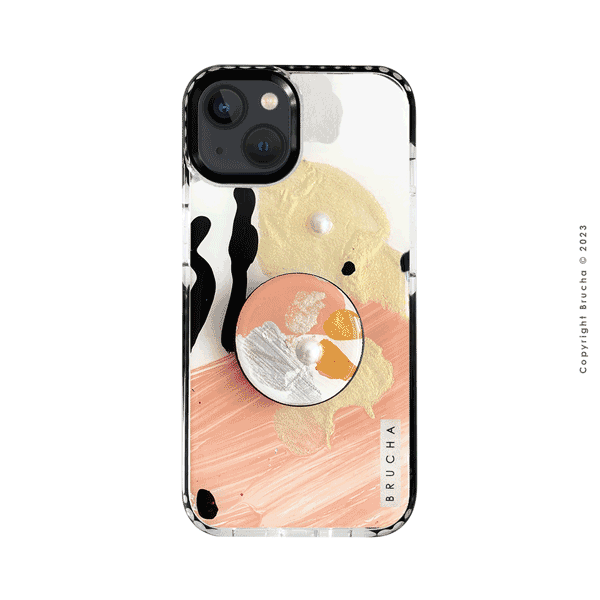 Set de funda ultra protectora, holder match y mica vidrio templado, pintada a mano con brillos Edición Limitada para iPhone 13 - Prado