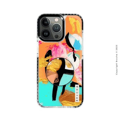 Set de funda ultra protectora, holder match y mica vidrio templado, pintada a mano para iPhone 13 pro - Gaia
