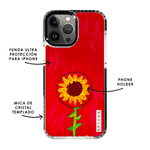 Set de funda ultra resistente, holder match y mica, pintada a mano para iPhone - Sunflower