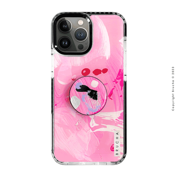 Set de funda ultra protectora, holder match y mica vidrio templado, pintada a mano Edición Limitada Rosa para iPhone 12/13 Pro Max - Apro