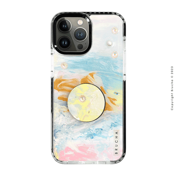 Set de funda ultra protectora, holder match y mica vidrio templado, pintada a mano con brillos Edición Limitada para iPhone 12/13 Pro Max - Maiko
