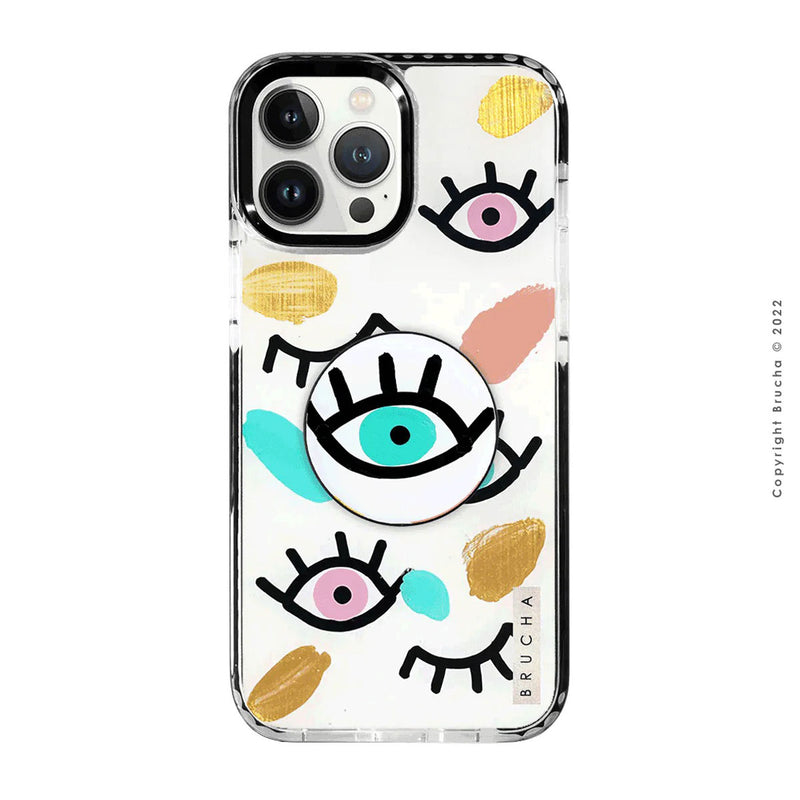 Set de funda ultra resistente, holder match y mica, pintada a mano para iPhone -  I See You