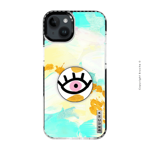 Set de funda ultra protectora con holder match pintada a mano para iPhone 14/15 Plus – I See You Rosa