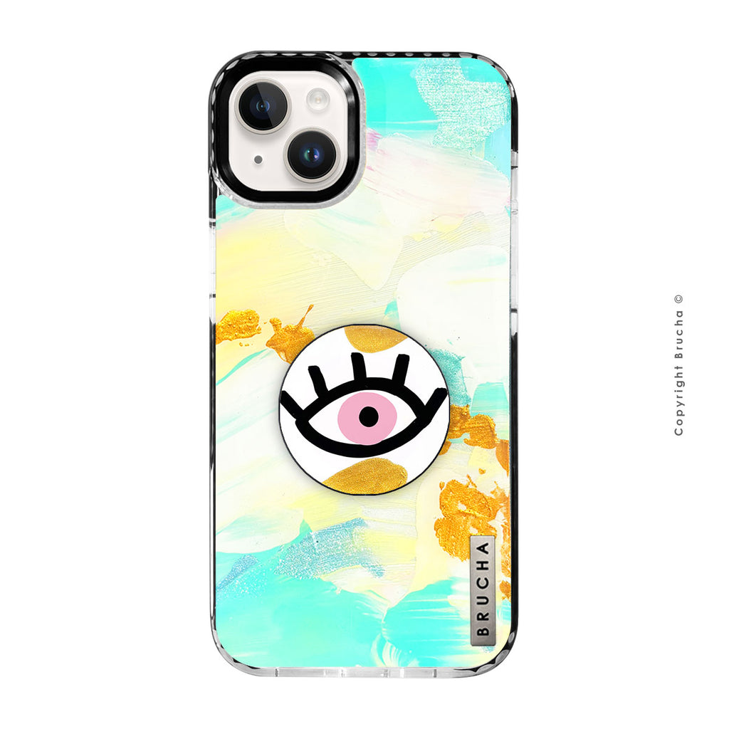 Set de funda ultra protectora con holder match pintada a mano para iPhone 14/15 Plus – I See You Rosa