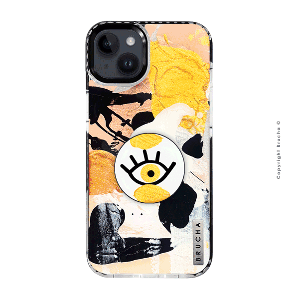 Set de funda ultra protectora con holder match pintada a mano para iPhone 14/15 Plus – I See You Dorado