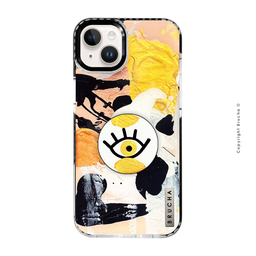 Set de funda ultra protectora con holder match pintada a mano para iPhone 14/15 Plus – I See You Dorado