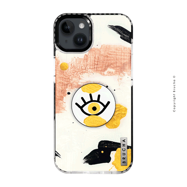 Set de funda ultra protectora con holder match pintada a mano para iPhone 14/15 Plus – I See You Dorado