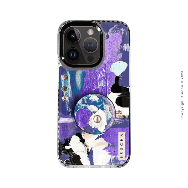 Set de funda ultra protectora, holder match y mica vidrio templado, pintada a mano con brillos Edición Limitada para iPhone 14 Pro - Kits