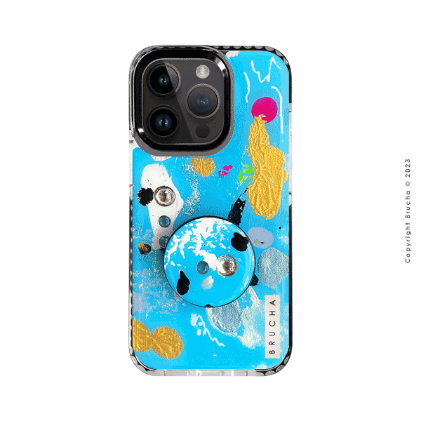 Set de funda ultra protectora, holder match y mica vidrio templado, pintada a mano con brillos Edición Limitada para iPhone 14 Pro - Chacun