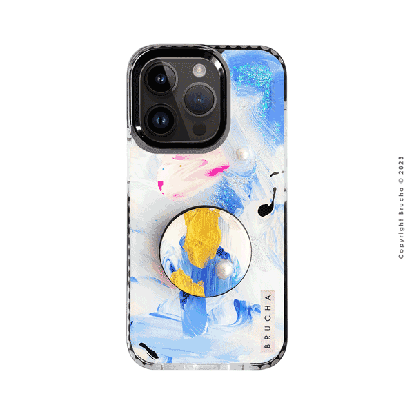 Set de funda ultra protectora, holder match y mica vidrio templado, pintada a mano con brillos Edición Limitada para iPhone 14 Pro - Bois