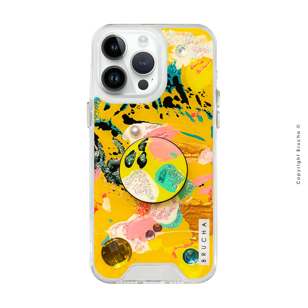 Set de funda transparente protectora y holder match, pintada a mano con brillos Edición Limitada para iPhone 14 Pro Max - Older