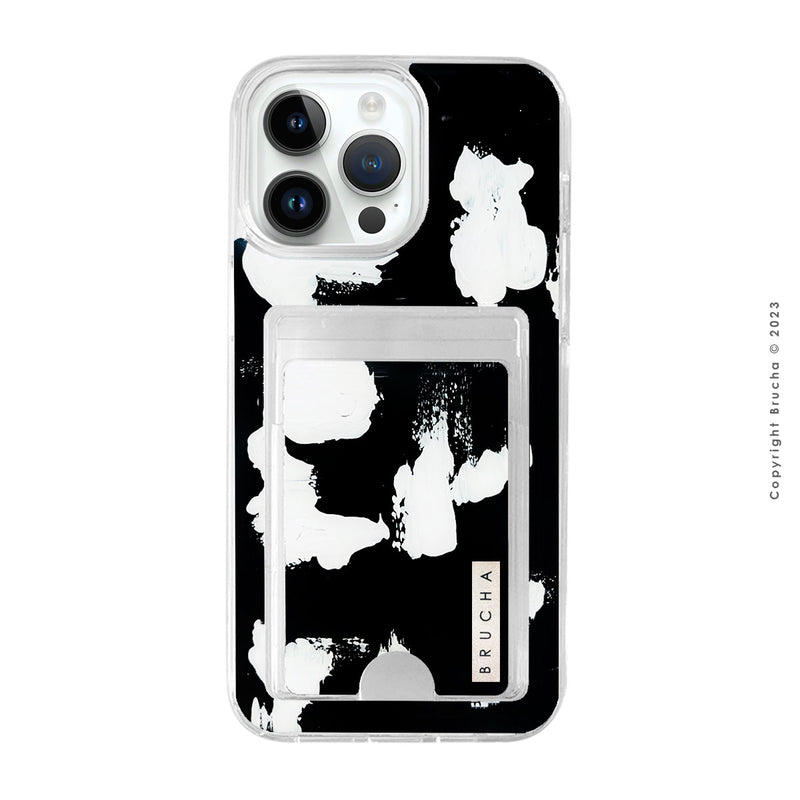 Funda Impact con cartera pintada a mano para iPhone 14 Pro Max - Pared Negra