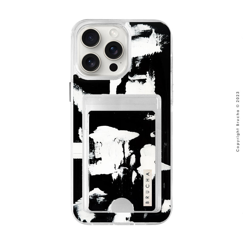 Funda Impact con cartera pintada a mano para iPhone 15 Pro Max - Pared Negra