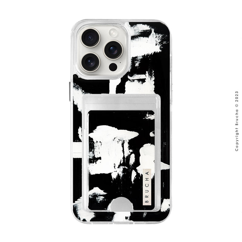 Funda Impact con cartera pintada a mano para iPhone 13 Pro Max - Pared Negra