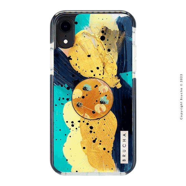 Set de funda ultra protectora, holder match y mica vidrio templado, pintada a mano para iPhone XR - Makoke