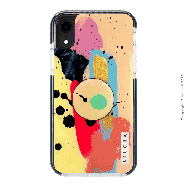 Set de funda ultra protectora, holder match y mica vidrio templado, pintada a mano para iPhone XR - Mendes
