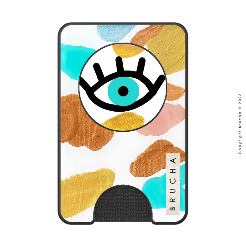 Cartera MagSafe con phone holder incluido pintado a mano - I See You Azul