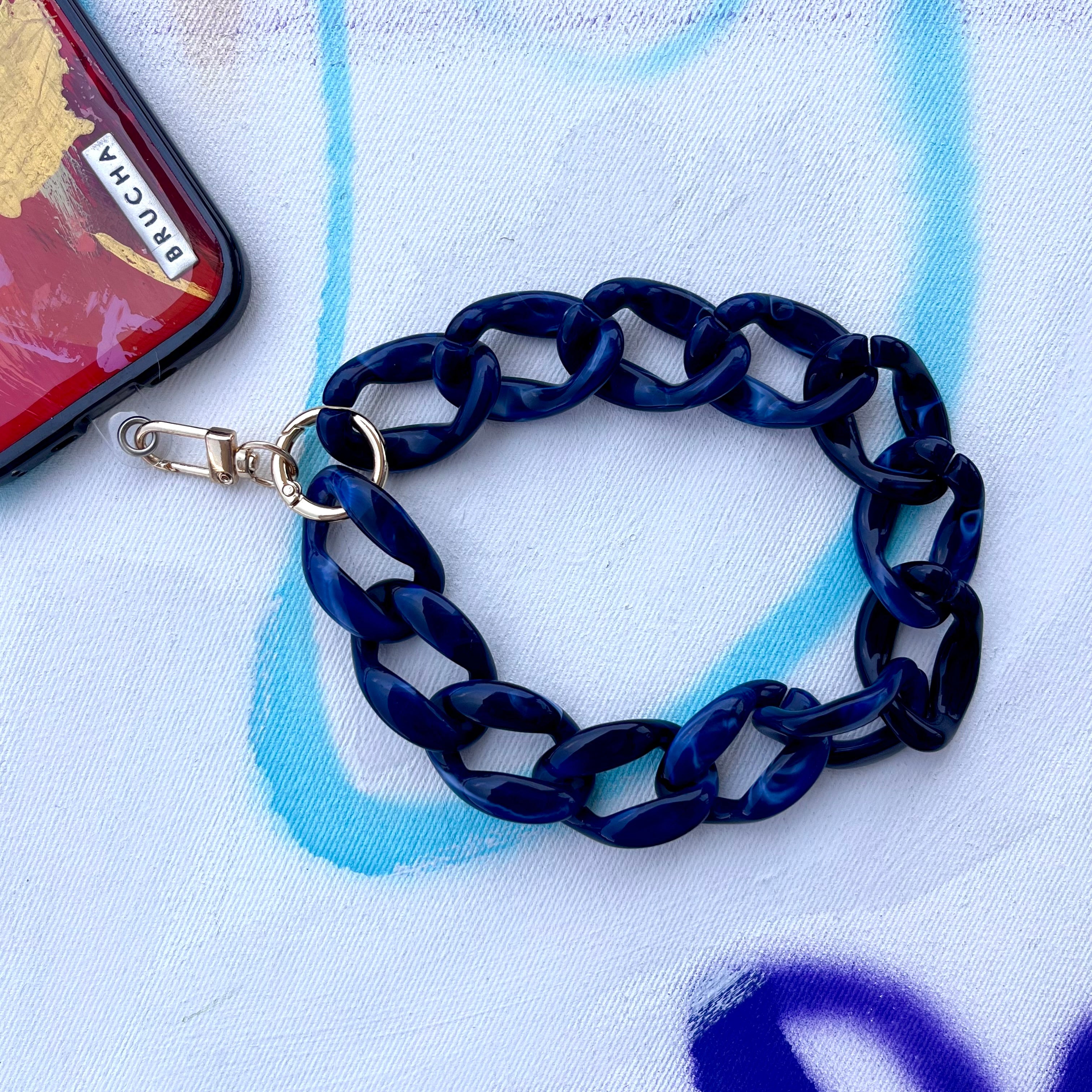 Correa de mano para celular hands free de cadena de plástico azul ultra resistente