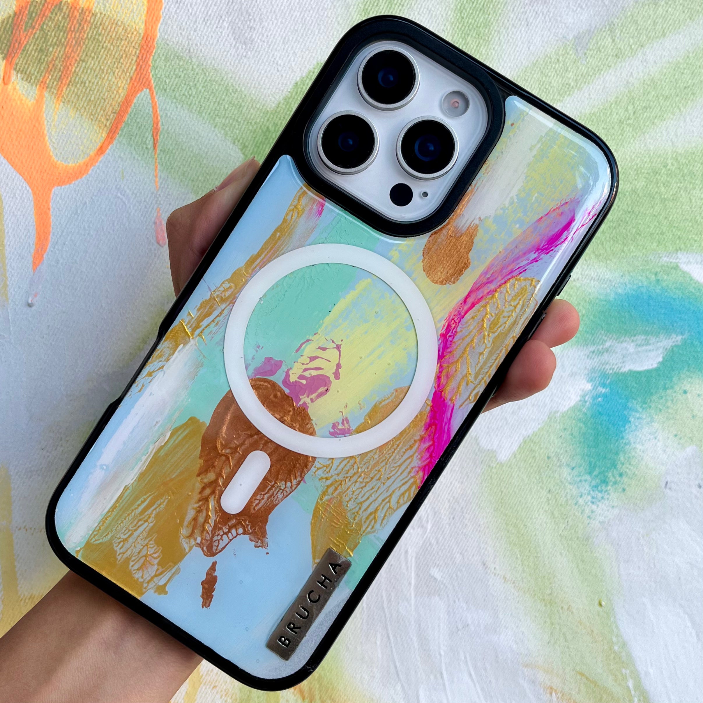 Funda Magsafe ultra protectora pintada a mano para iPhone 16 Pro Max - Goldie