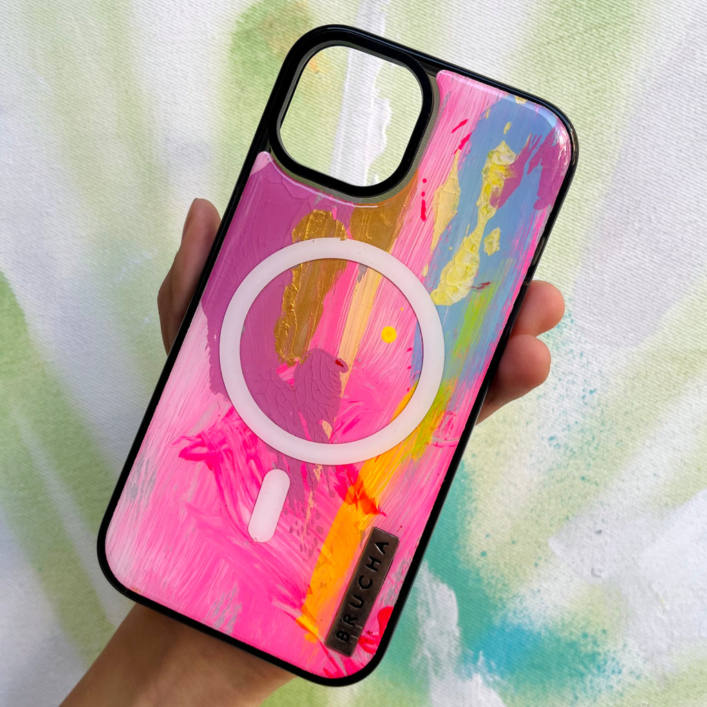 Funda Magsafe ultra protectora pintada a mano para iPhone 14 - Pinky