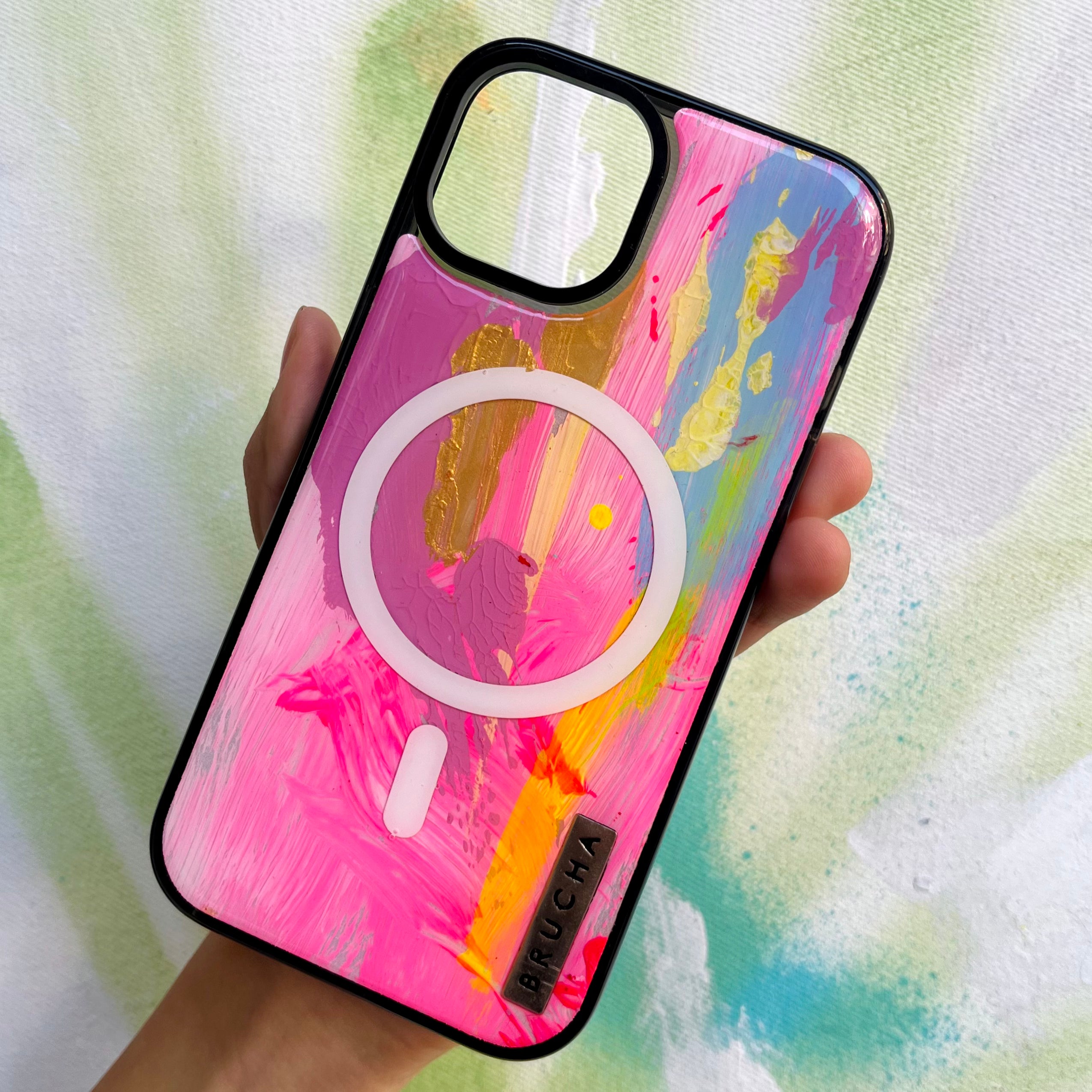 Funda Magsafe ultra protectora pintada a mano para iPhone 14 - Pinky