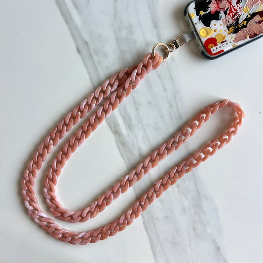 Correa para celular desmontable hands-free cadena de plástico rosa ultra resistente