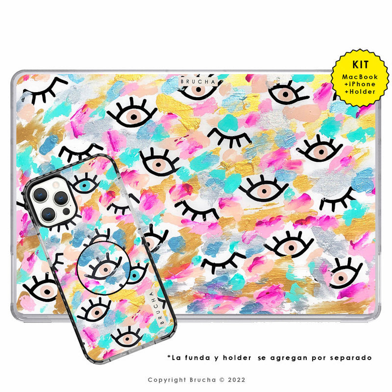 Funda ultra protectora para MacBook pintada a mano pieza única - I See You Pastel
