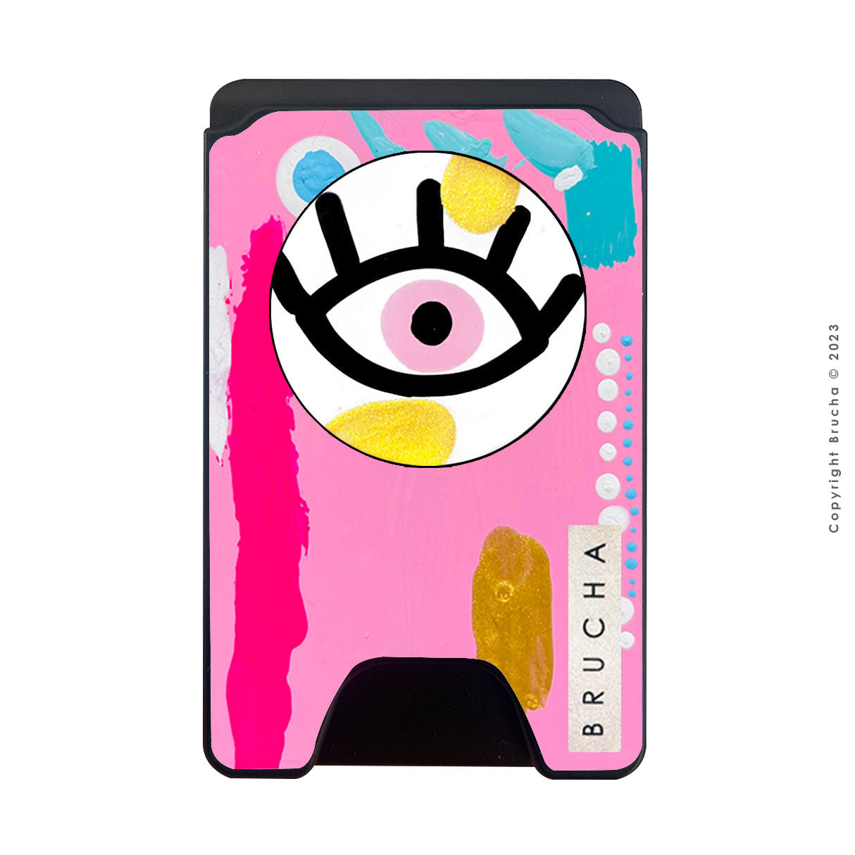 Cartera MagSafe con phone holder incluido handpainted - I See You Rosa Anana