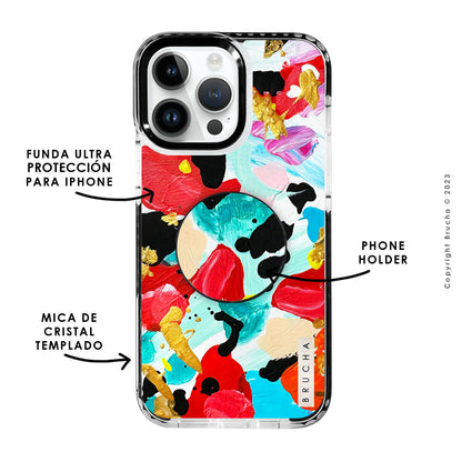 Set de funda ultra resistente, holder match y mica, pintada a mano para iPhone -  Marsella