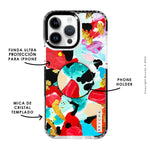 Set de funda ultra resistente, holder match y mica, pintada a mano para iPhone -  Coral