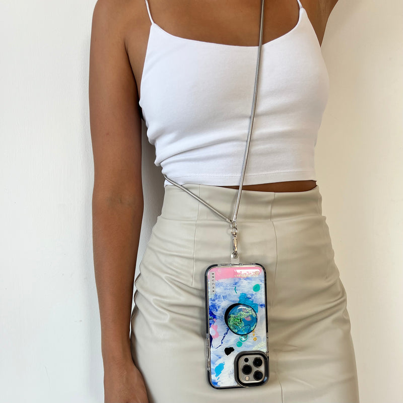 Correa para celular desmontable hands-free plateada ultra resistente