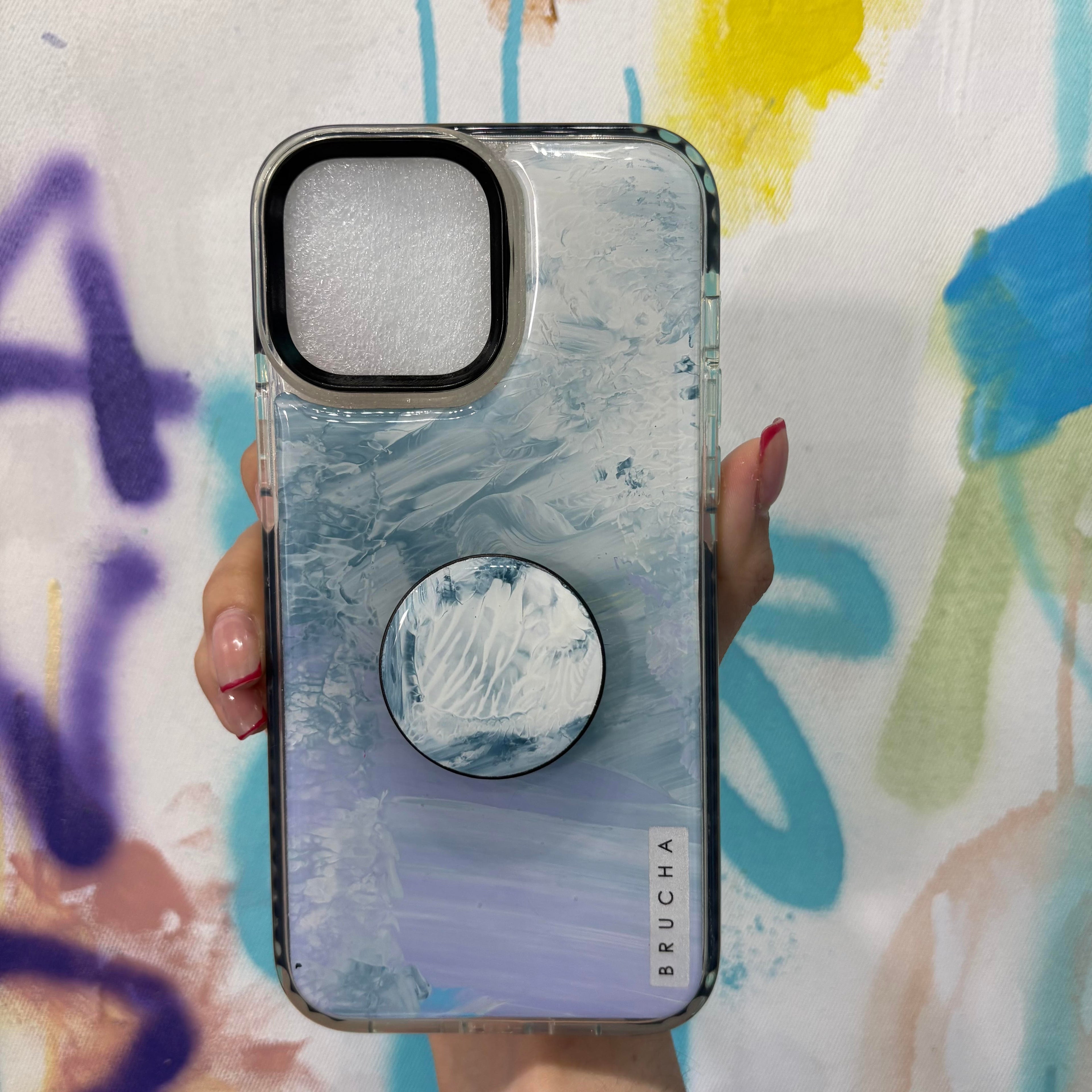 Set de funda ultra protectora, holder match y mica vidrio templado, pintada a mano para iPhone 14 Pro Max - Kati